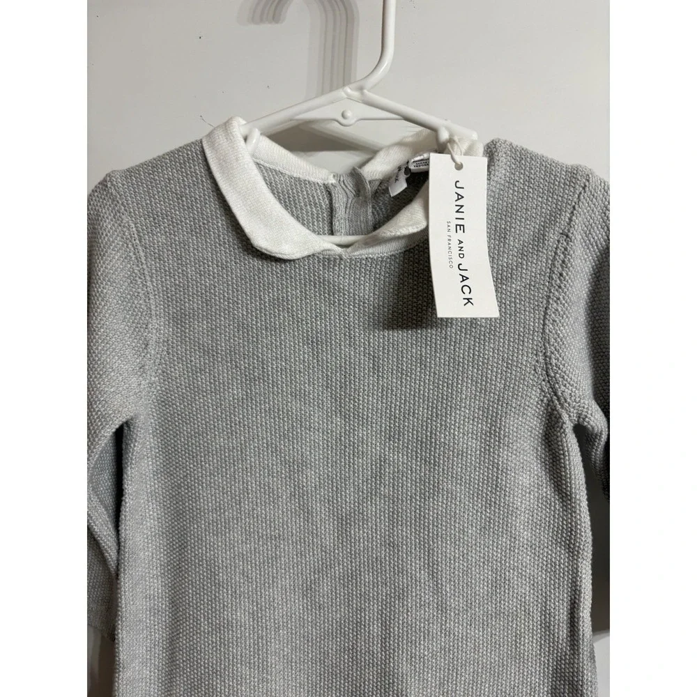 Jane and Jack Baby Knit Romper Gray White Collar Long Sleeve One-Piece‎